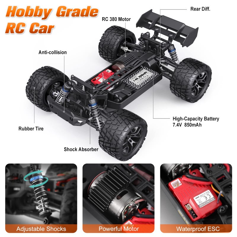 HAIBOXING 1:18 Scale RC Car, All Terrain Remote Control Truck 4WD 36KM/H High Speed Hobby Grade Electric RC Car for Adults and Kids with Two Batteries, Waterproof Off-Road RC Buggy RC Vehicle - Image 4